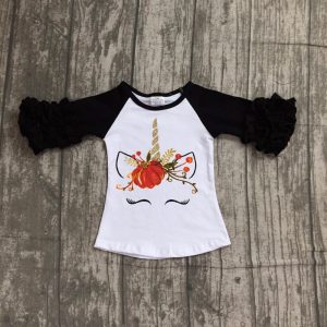 Pumpkin Unicorn black ruffle sleeve shirt