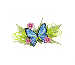 Blue Butterfly With Flowers Machine Embroidery Design