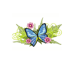 Blue Butterfly With Flowers Machine Embroidery Design