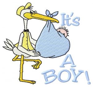 Stork with Baby Boy Embroidery Design