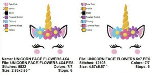 Unicorn Face Head II Flowers Machine Embroidery Design 4x4 and 5x7 Instant Download