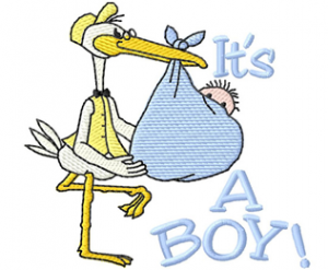 Stork with Baby Boy Embroidery Design