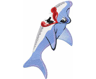 Happy shark embroidery design 2 Sizes